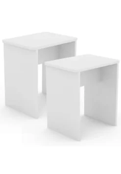 VCM. - My Home 2er Set Holz Sitzhocker Würfel Fußablage Beistelltisch Esal Weiß