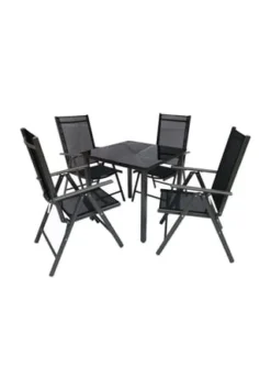 VCM. Set Gartenmöbel Alu Glas Gartenset Sitzgruppe Essgruppe Tisch Stühle 80 SW Tisch + 4 Stühle: Schwarz