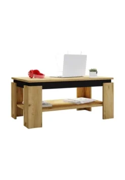 VCM. - My Home Holz Beistelltisch Couchtisch Sofatisch Wohnzimmertisch Rolas Honig-Eiche / Schwarz