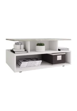 VCM. - My Home Holz Hoher Sofatisch Hoch Couchtisch Wohnzimmertisch Beistelltisch Ablage Esila Weiß / Beton-Optik