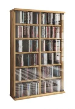 VCM. - My Home Holz CD DVD Stand Regal Schrank Aufbewahrung Standregal Ständer Roma Glastür Honig-Eiche